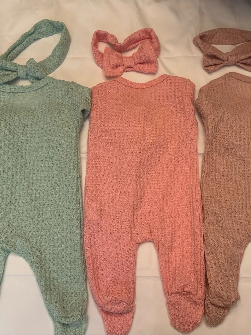 SHEIN set of 3 Baby Knit Ruffle One-Piece’s with matching headbands